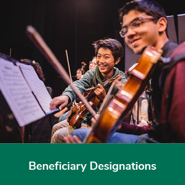 Students playing instruments. Links to Gifts by Beneficiary Designation