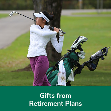 A student golfing. Links to Gifts of Retirement Plans